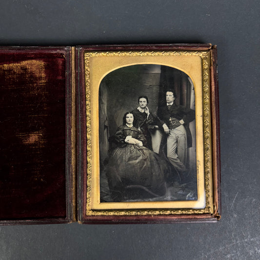 Antique Victorian Union Case with Quarter Plate Ambrotype Family Portrait c.1860s