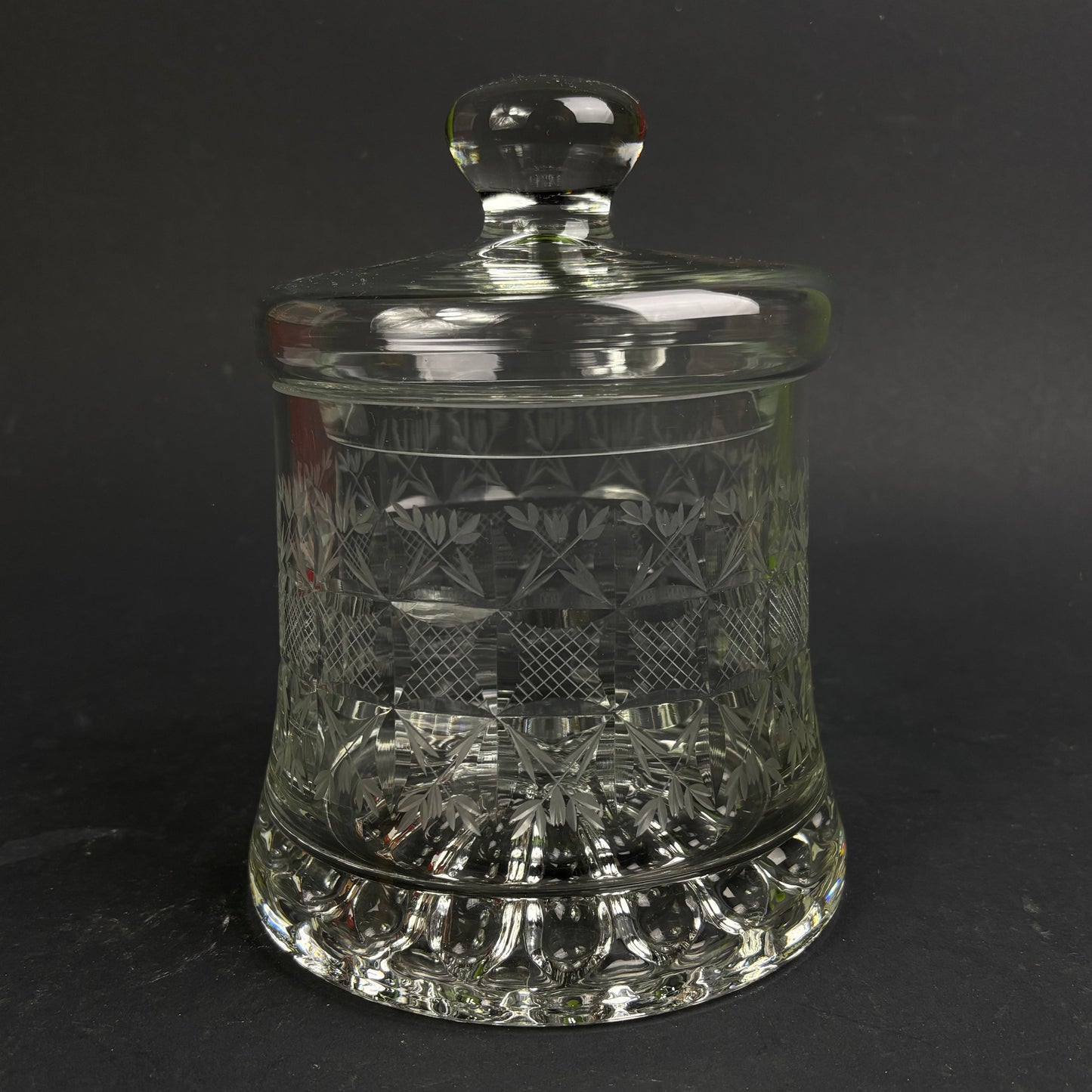 Heavy Cut Crystal Biscuit Barrel with Lid