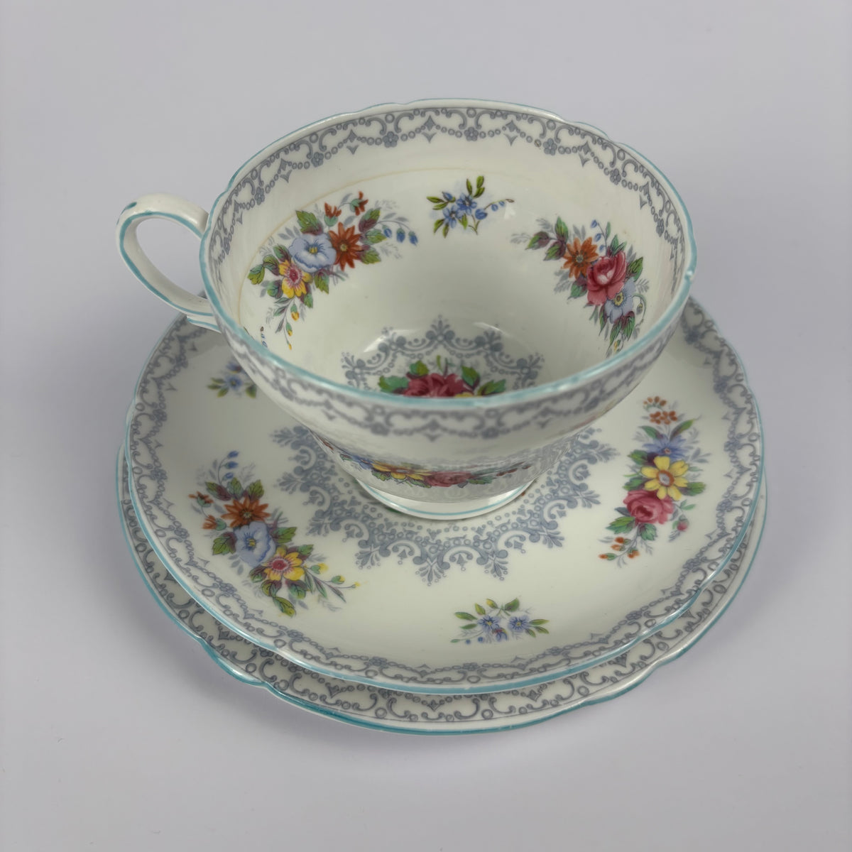 Shelley Brocade Floral Trio – Turquoise Trim