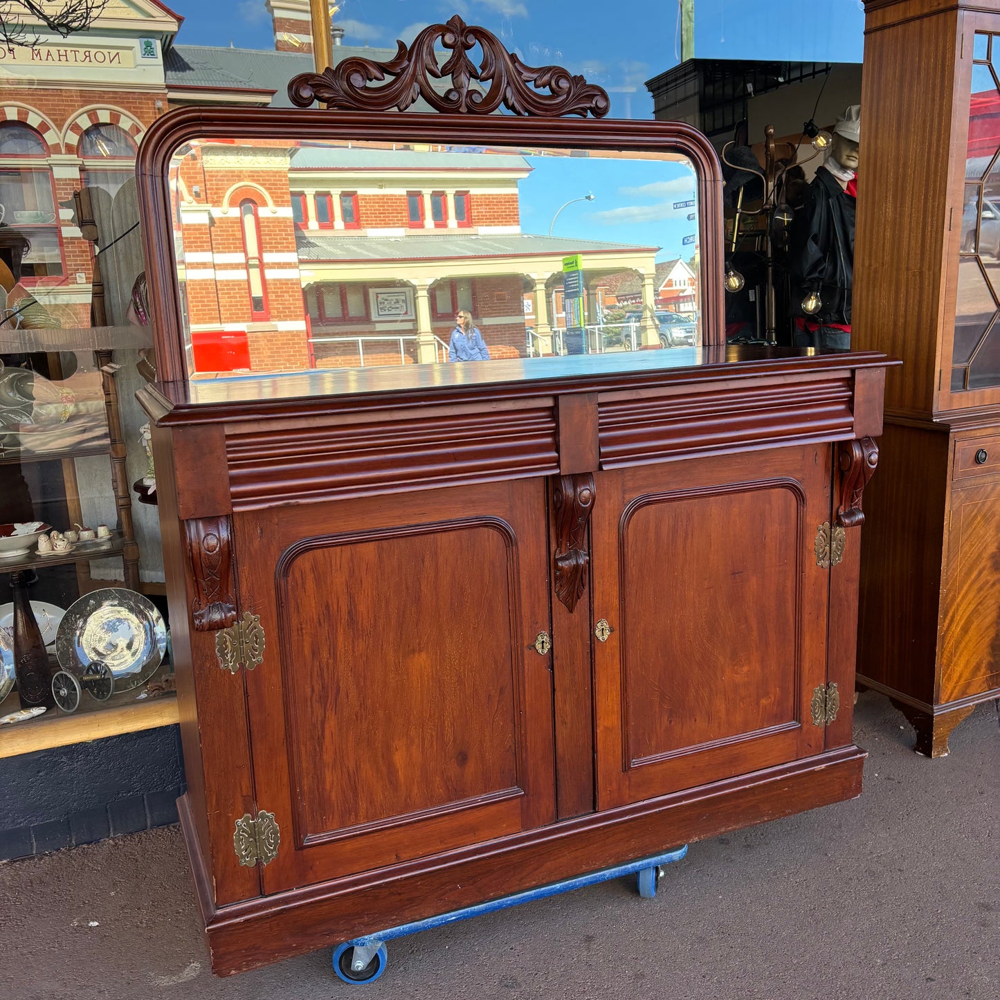 Late Victorian Mahogany Sideboard with Bevelled Glass Mirror by Bennett & Son