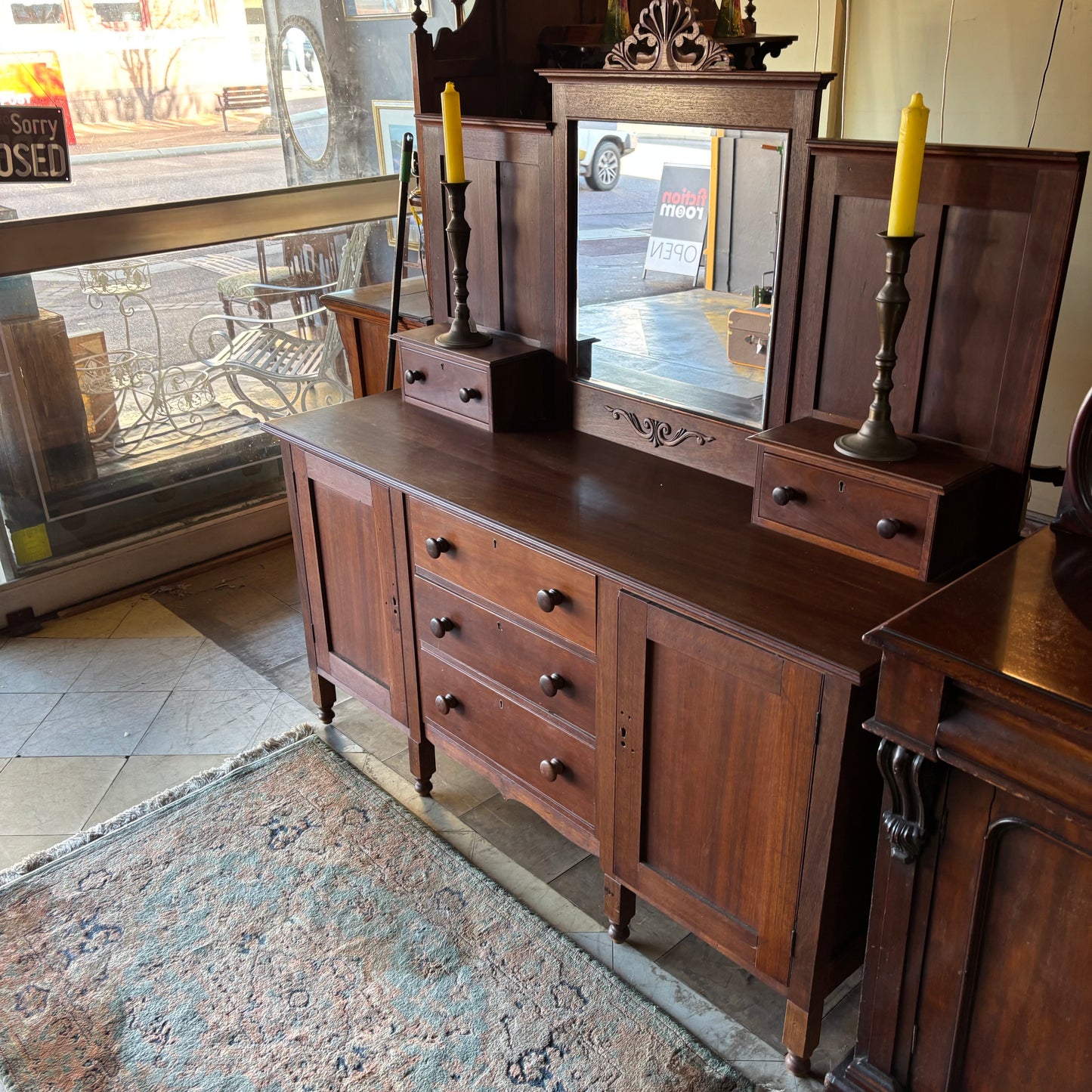 Early 20th Century West Australian Jarrah Sideboard with Period Mirror Back