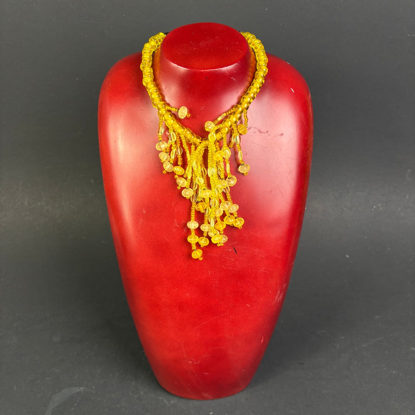 Vintage Czech Uranium Glass Fringe Necklace c.1930s–1950s