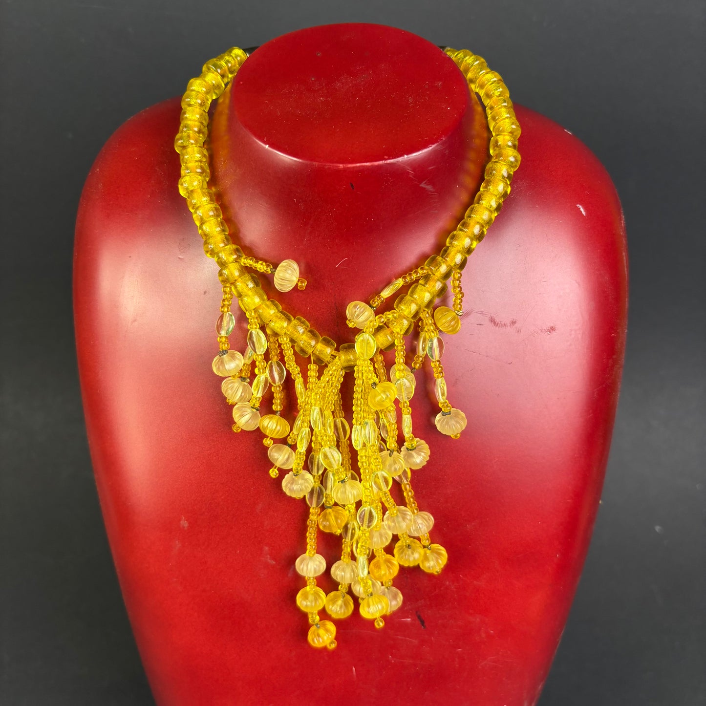 Vintage Czech Uranium Glass Fringe Necklace c.1930s–1950s