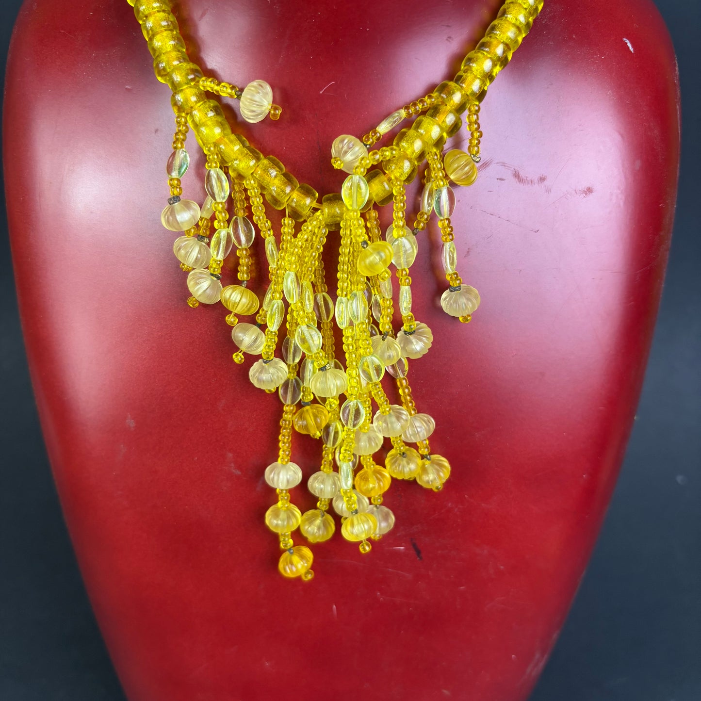 Vintage Czech Uranium Glass Fringe Necklace c.1930s–1950s