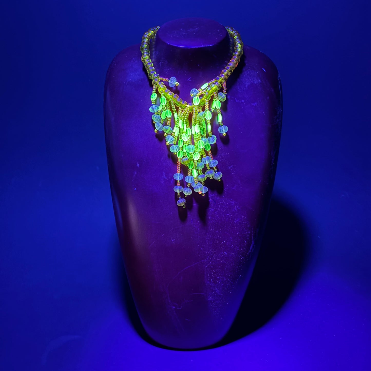 Vintage Czech Uranium Glass Fringe Necklace c.1930s–1950s