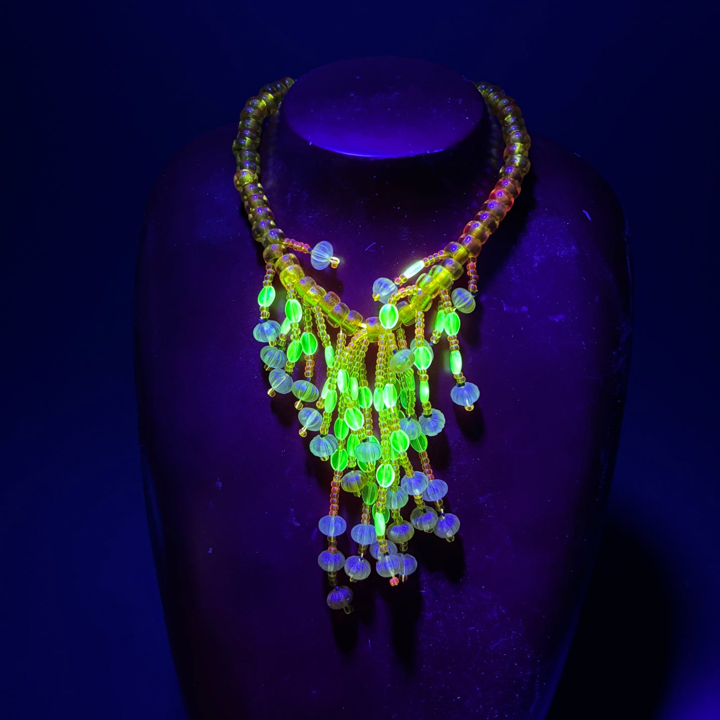Vintage Czech Uranium Glass Fringe Necklace c.1930s–1950s