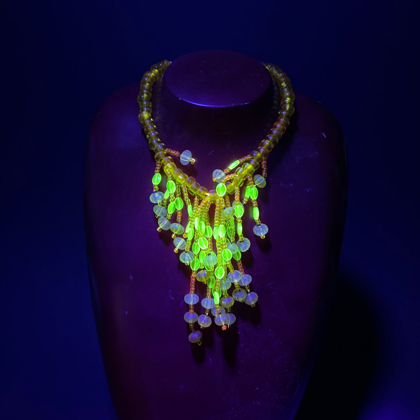 Vintage Czech Uranium Glass Fringe Necklace c.1930s–1950s
