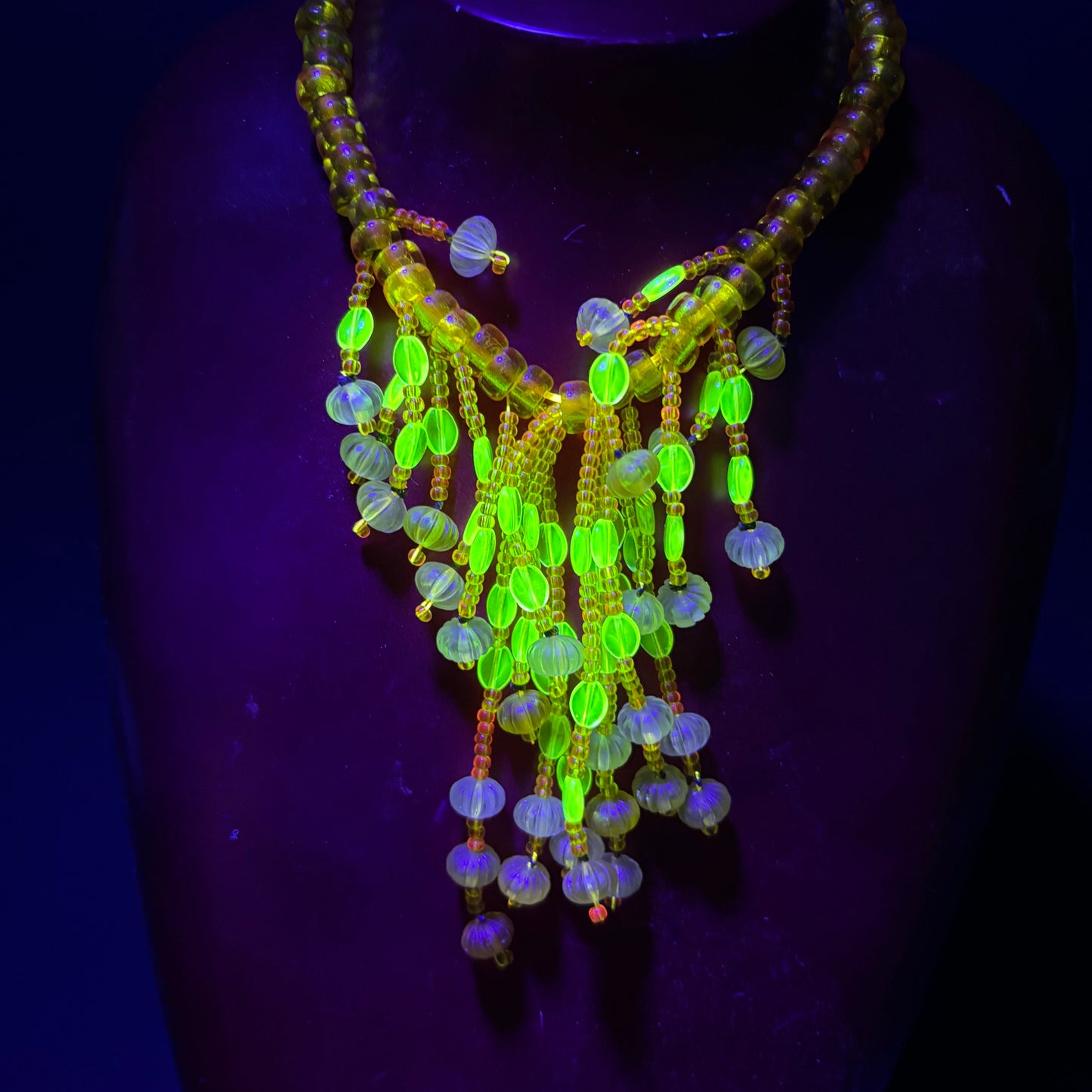 Vintage Czech Uranium Glass Fringe Necklace c.1930s–1950s