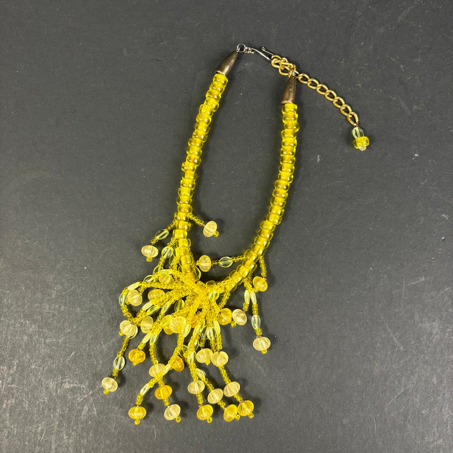 Vintage Czech Uranium Glass Fringe Necklace c.1930s–1950s