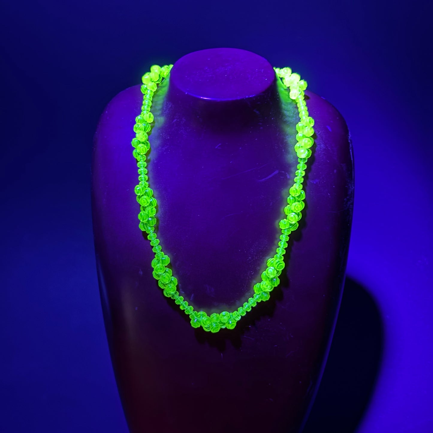 Vintage Uranium Glass Beaded Necklace c.1950s–1970s