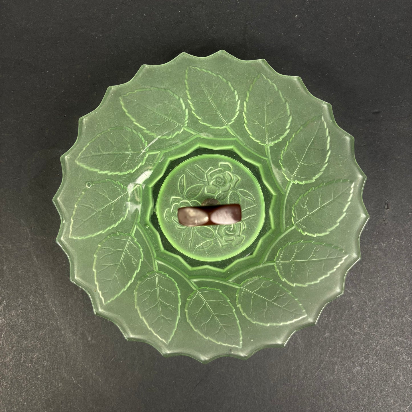 Vintage Uranium Glass Tidbit Tray with Bakelite Handle