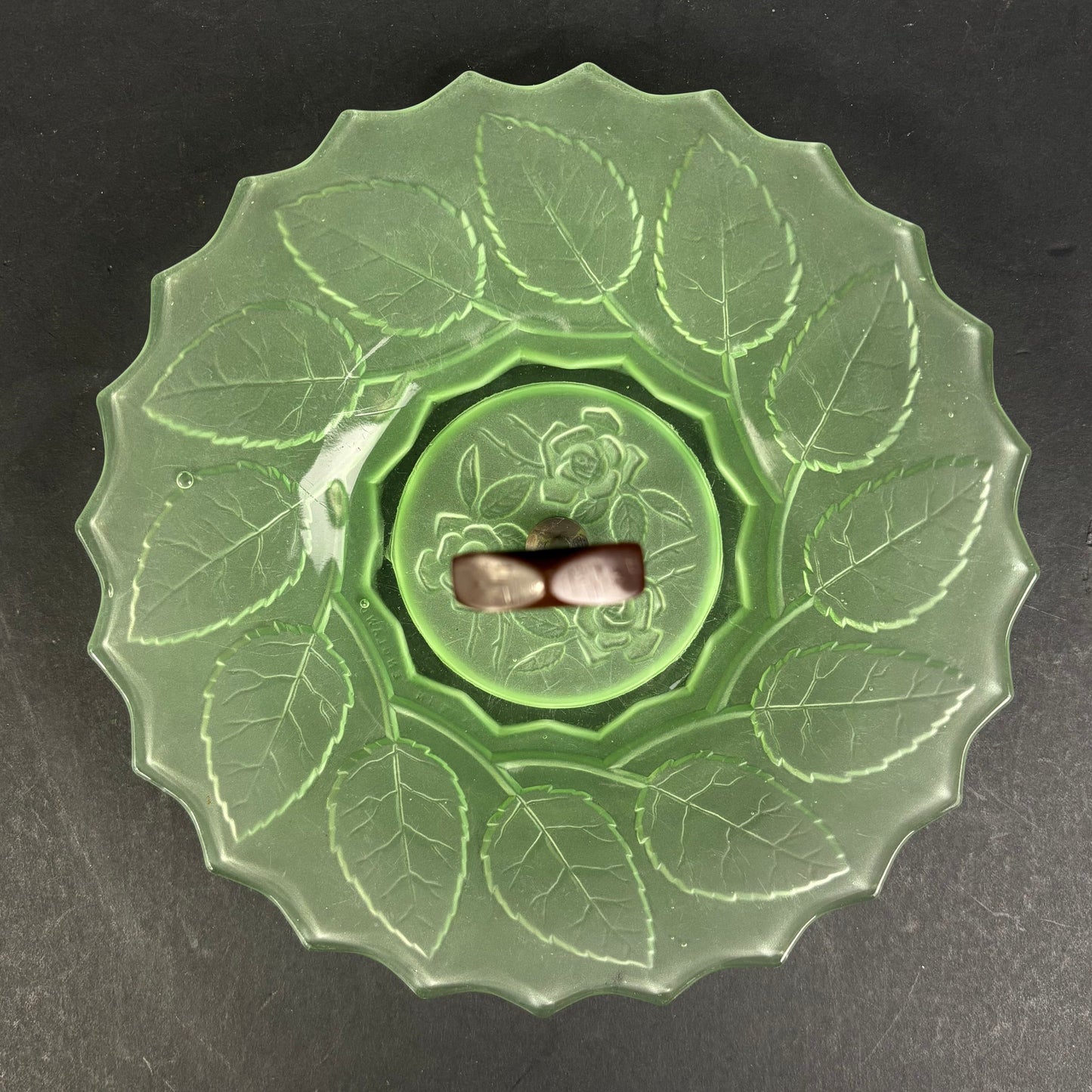 Vintage Uranium Glass Tidbit Tray with Bakelite Handle