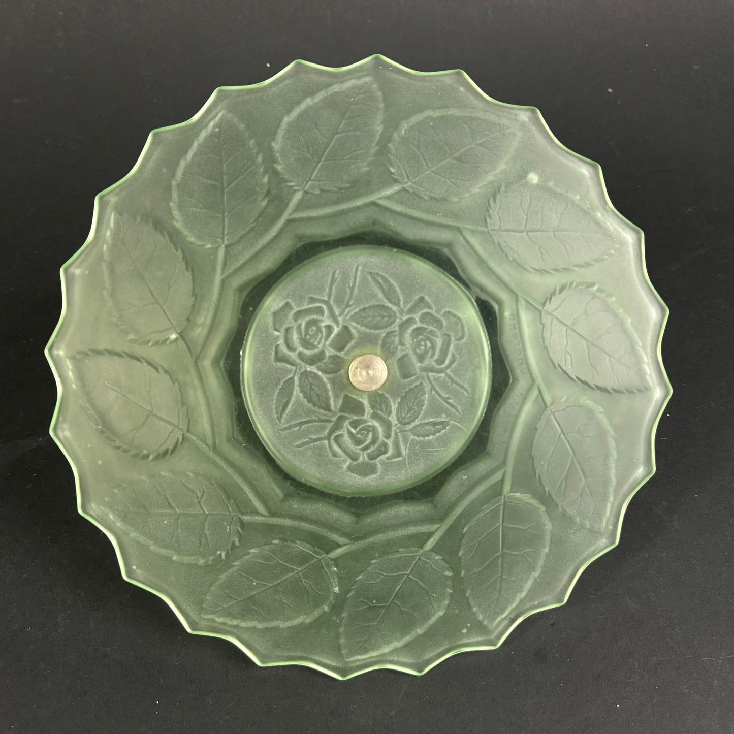 Vintage Uranium Glass Tidbit Tray with Bakelite Handle