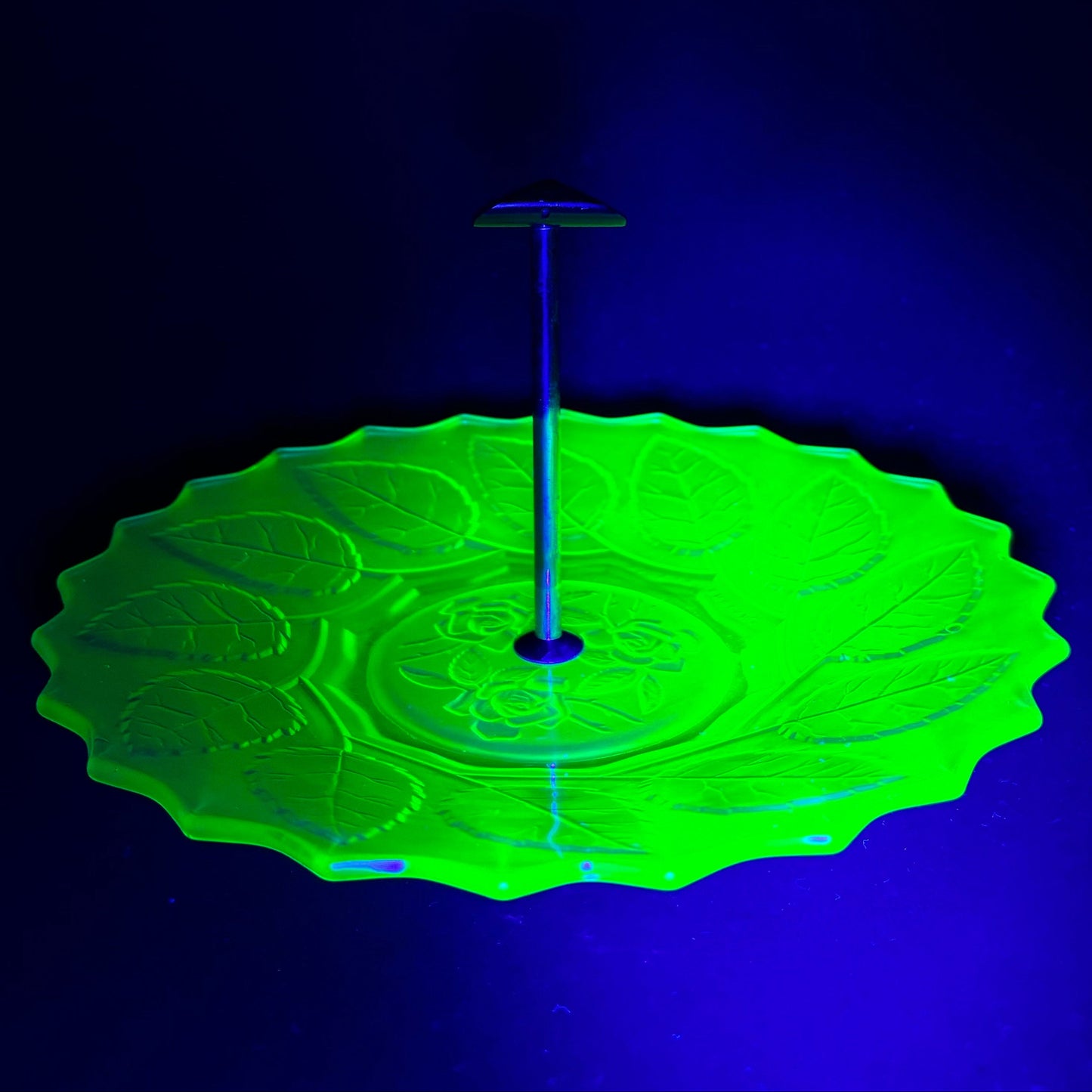 Vintage Uranium Glass Tidbit Tray with Bakelite Handle