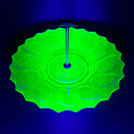 Vintage Uranium Glass Tidbit Tray with Bakelite Handle