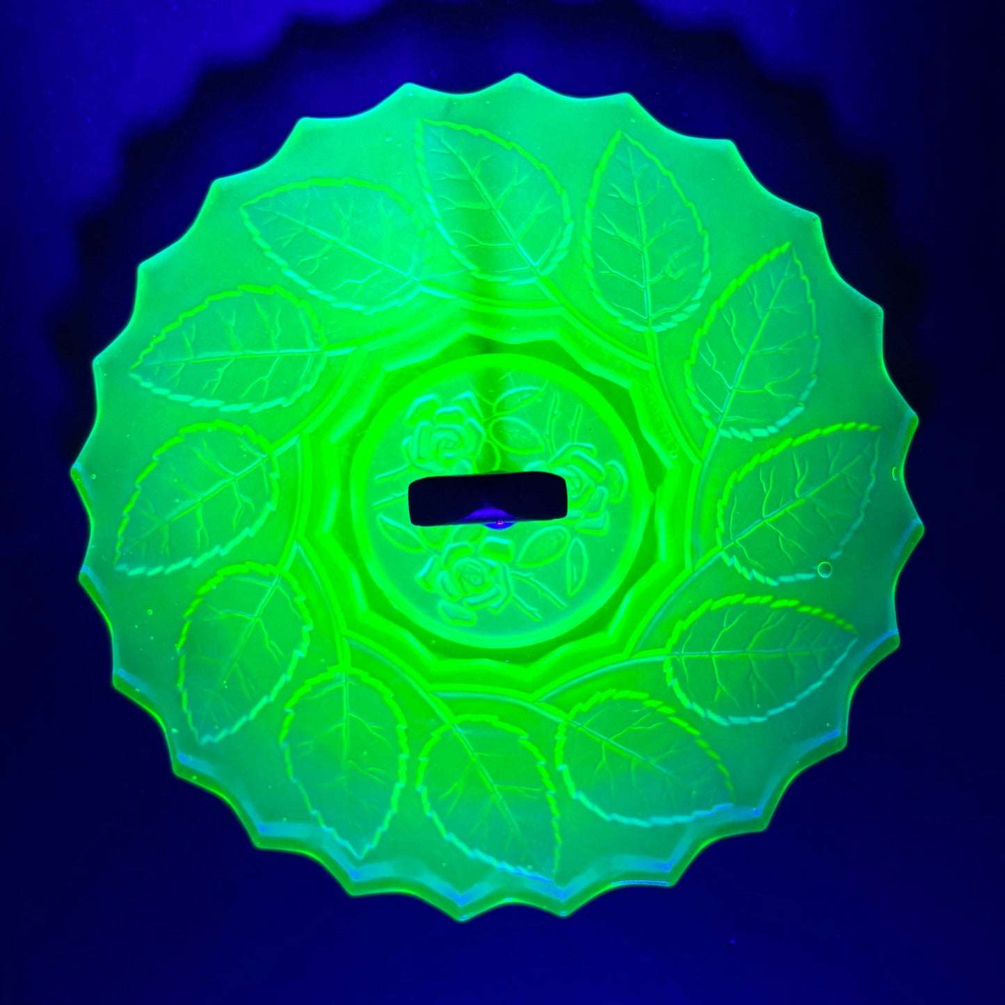 Vintage Uranium Glass Tidbit Tray with Bakelite Handle
