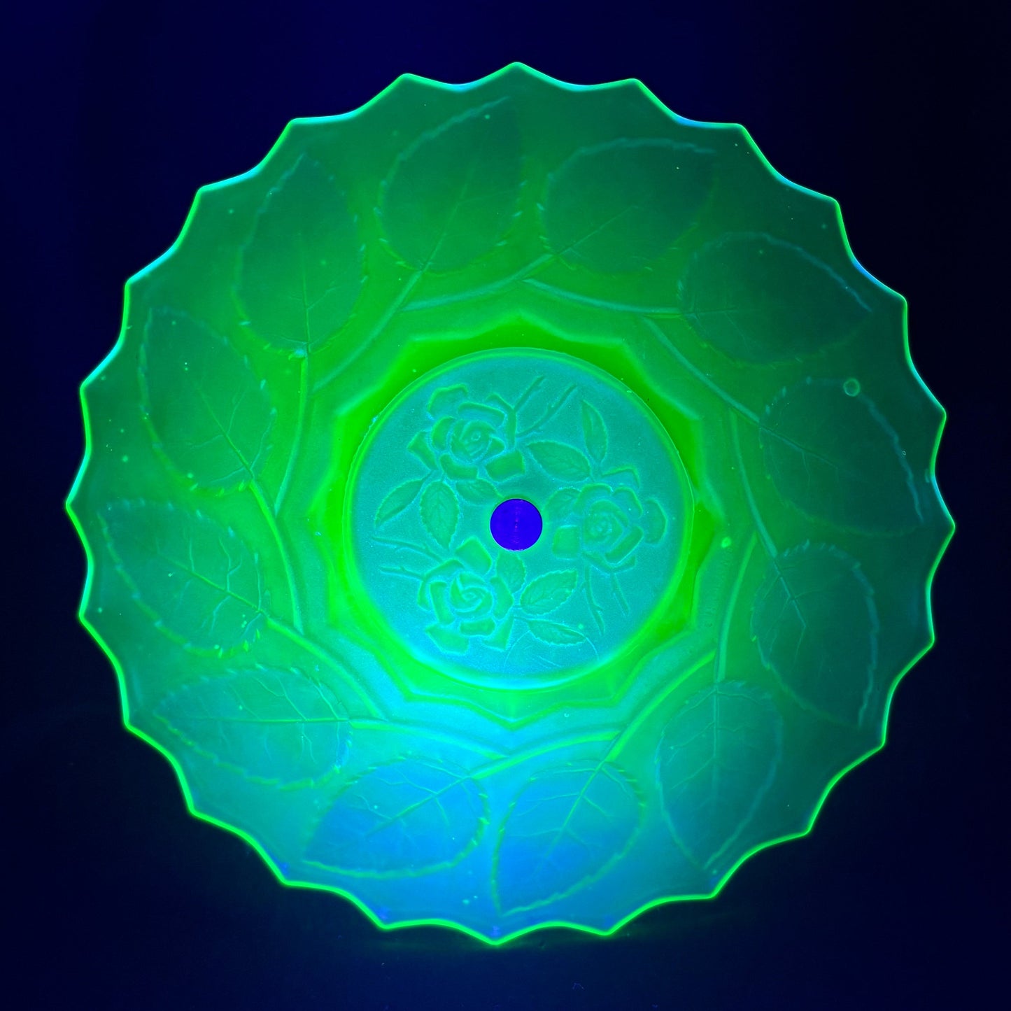 Vintage Uranium Glass Tidbit Tray with Bakelite Handle