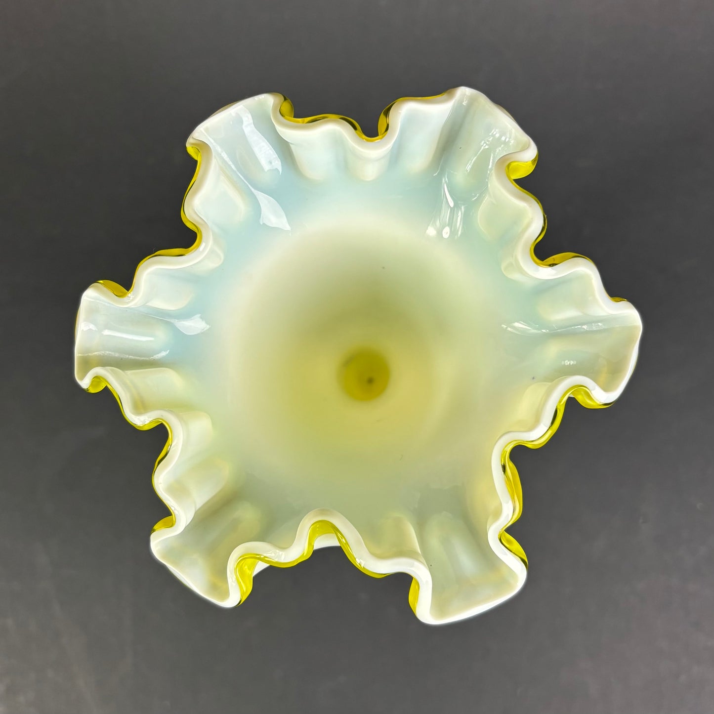 Victorian Uranium Opaline Trumpet Vase with Vaseline Rim c.1900