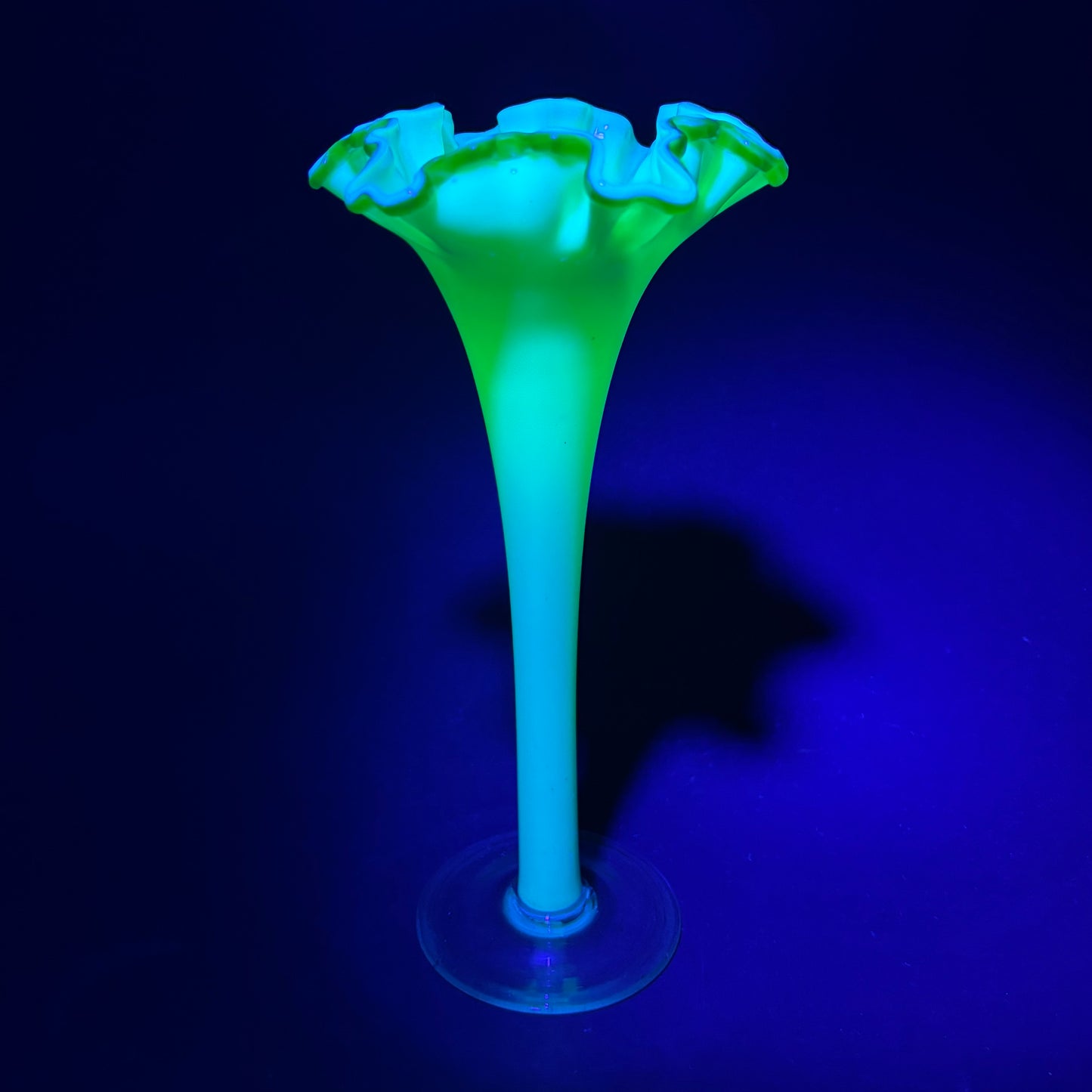 Victorian Uranium Opaline Trumpet Vase with Vaseline Rim c.1900
