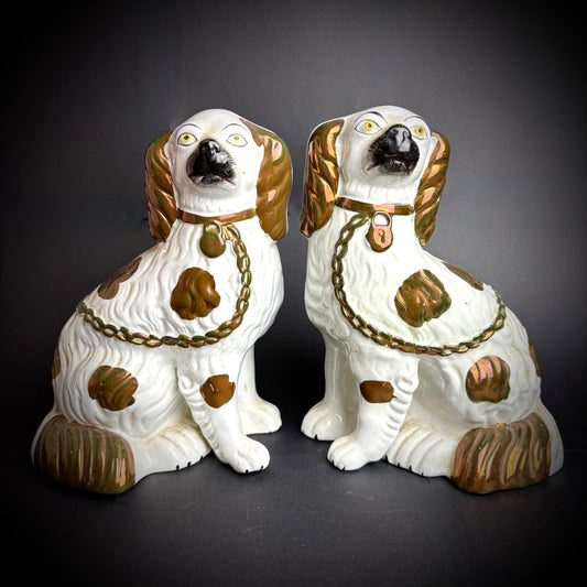 Pair of antique lustre Staffordshire Spaniels