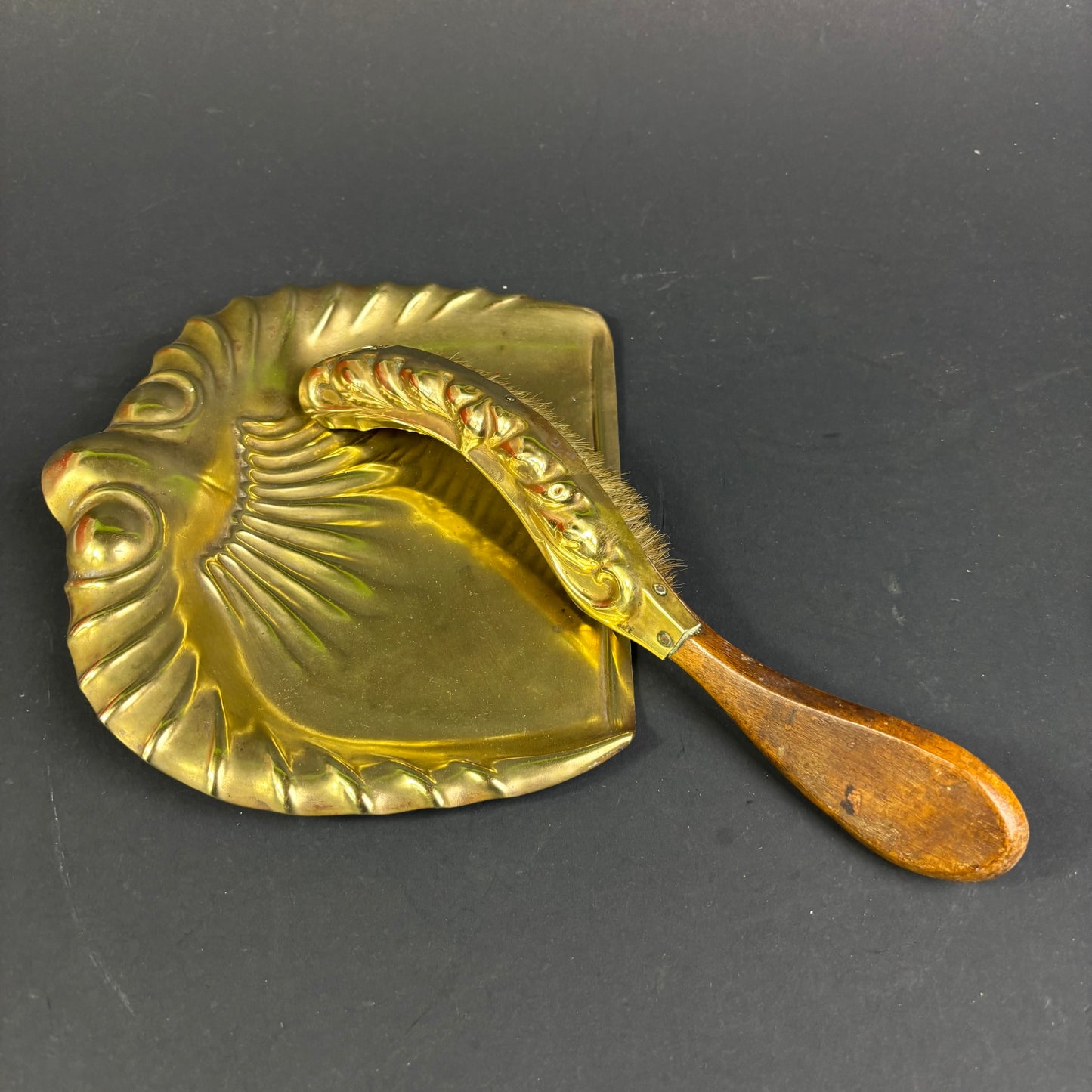 Vintage Art Deco Brass Crumb Tray & Brush Set c.1930s