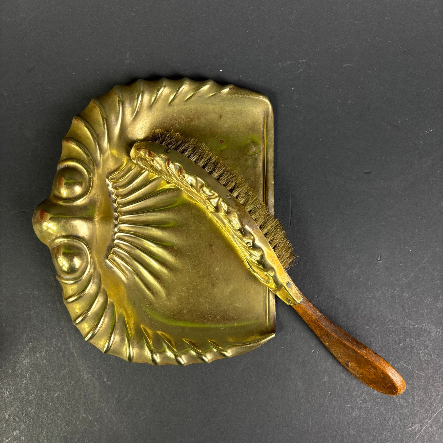 Vintage Art Deco Brass Crumb Tray & Brush Set c.1930s