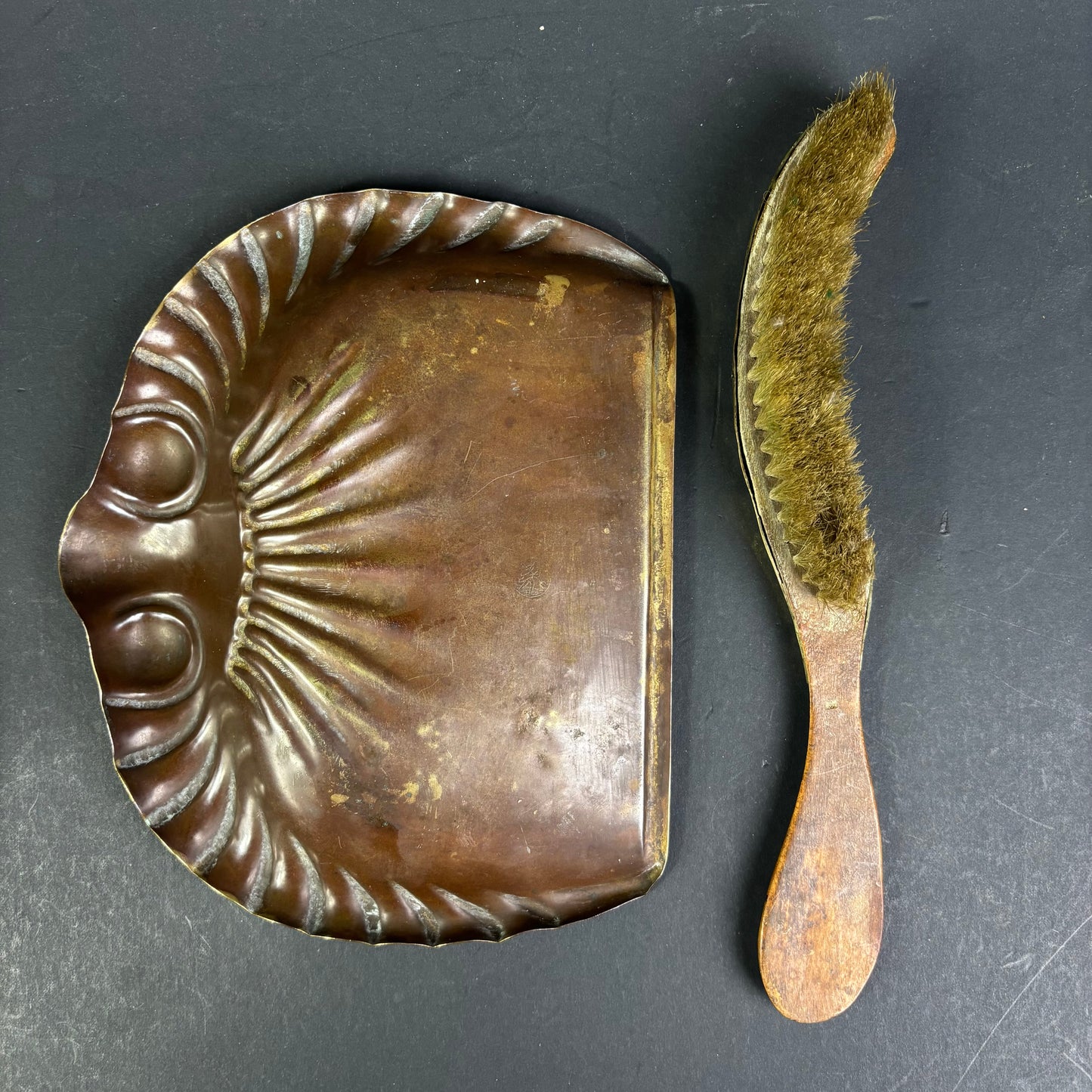 Vintage Art Deco Brass Crumb Tray & Brush Set c.1930s