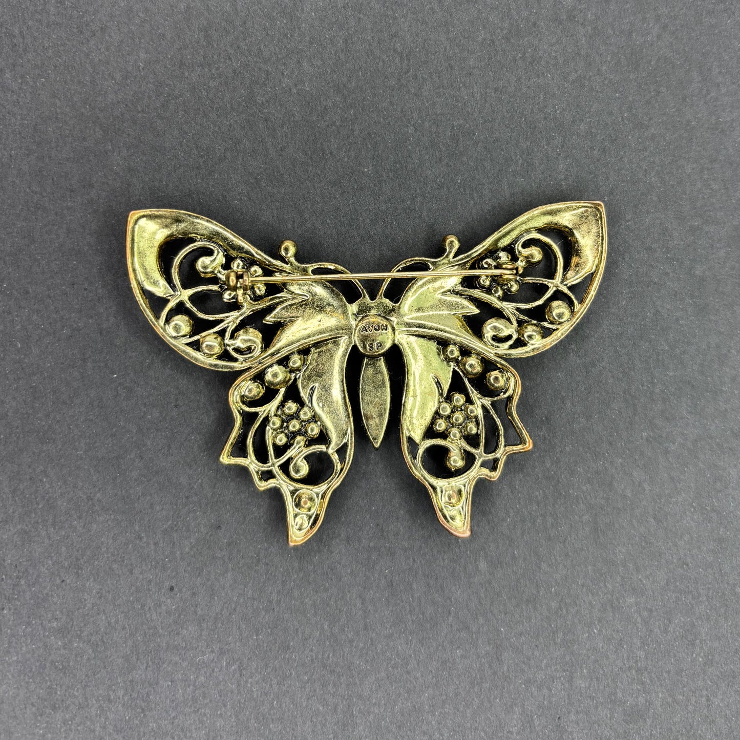 Avon Vintage Butterfly Brooch with Aqua Enamel & Rhinestones