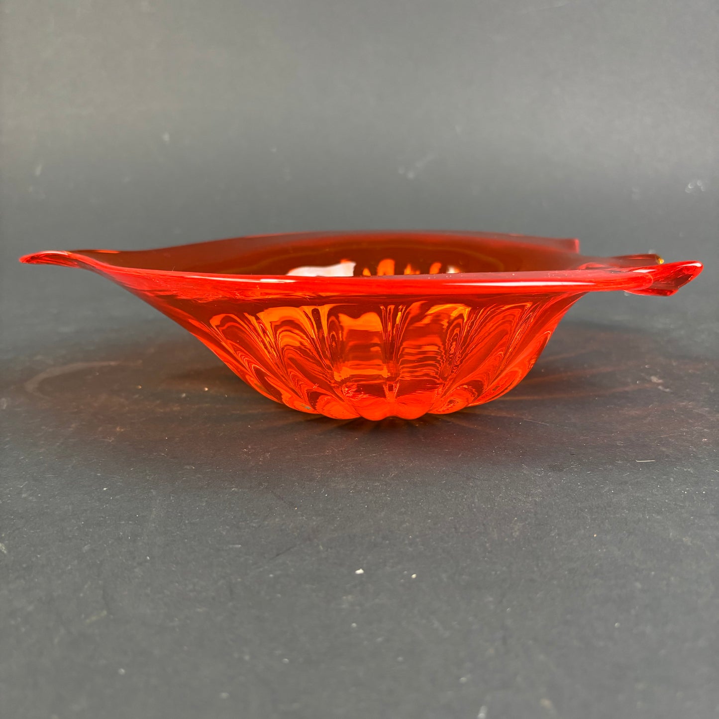 Vintage Mid-Century Red Glass Fish Bowl / Ashtray – Sculptural Art Glass