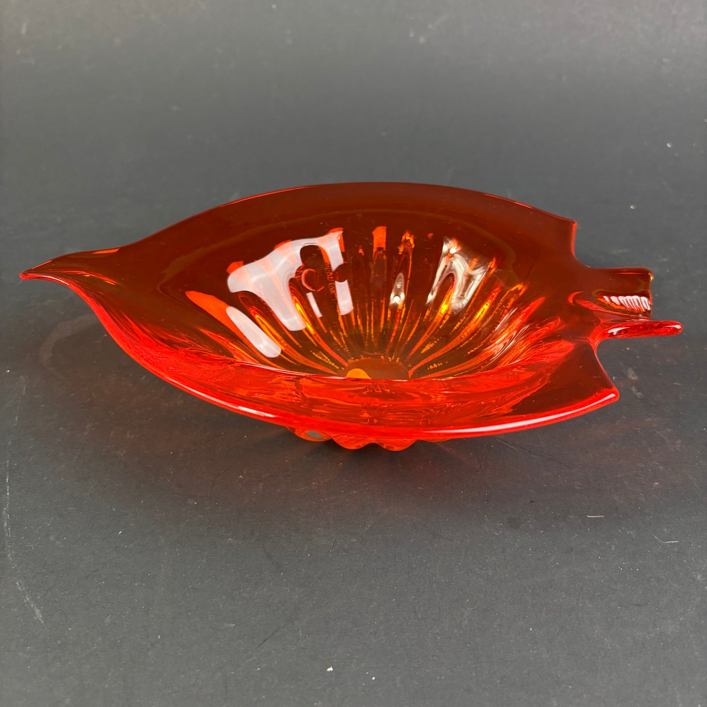 Vintage Mid-Century Red Glass Fish Bowl / Ashtray – Sculptural Art Glass