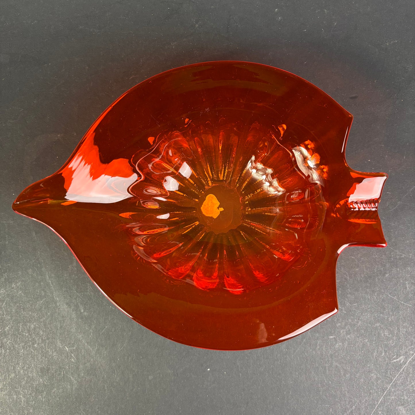 Vintage Mid-Century Red Glass Fish Bowl / Ashtray – Sculptural Art Glass