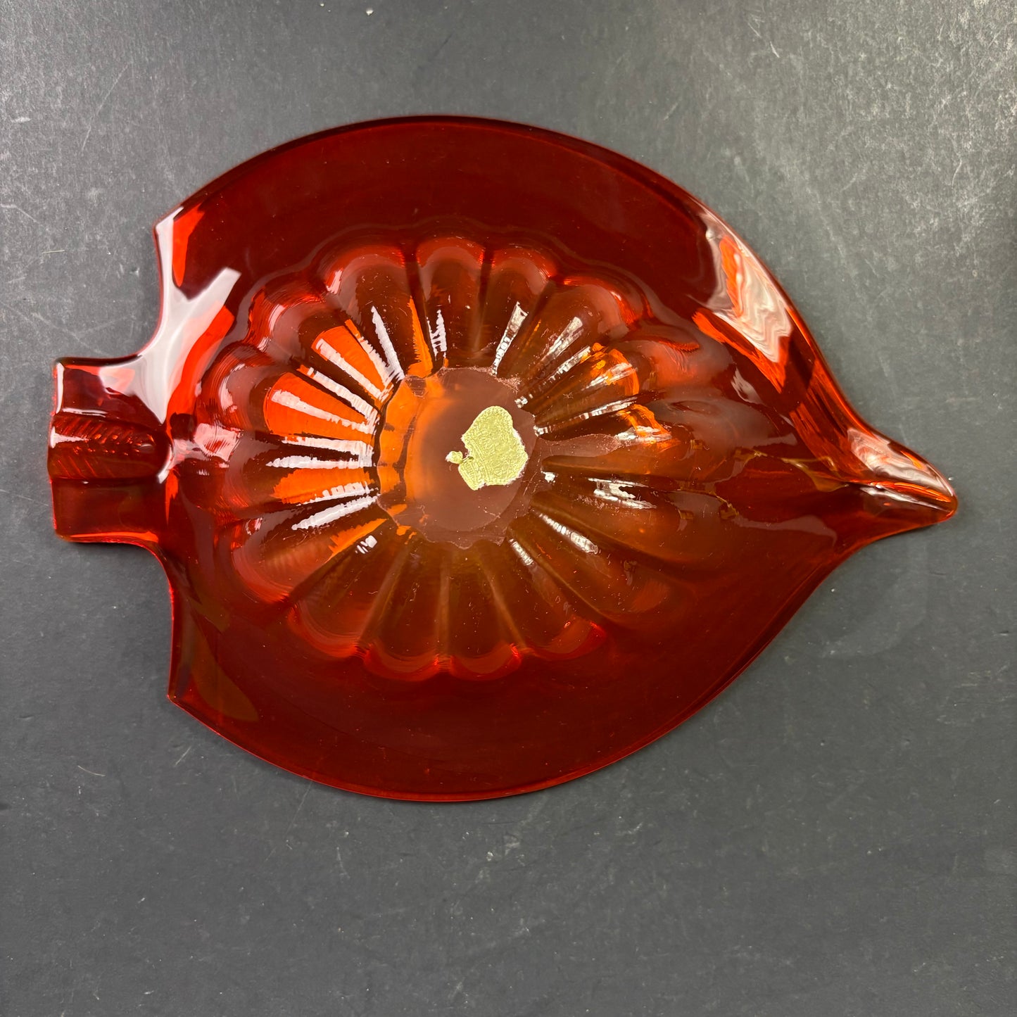 Vintage Mid-Century Red Glass Fish Bowl / Ashtray – Sculptural Art Glass