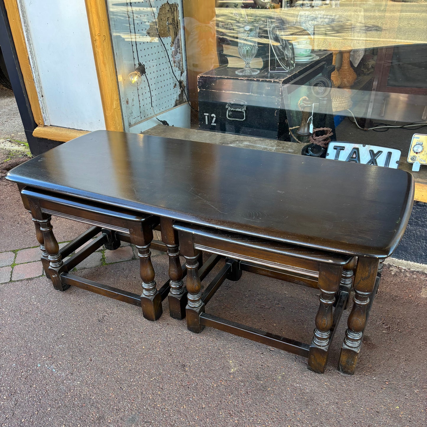 Genuine Ercol "Trinity" Nest of Three Tables – England c.1970s–80s