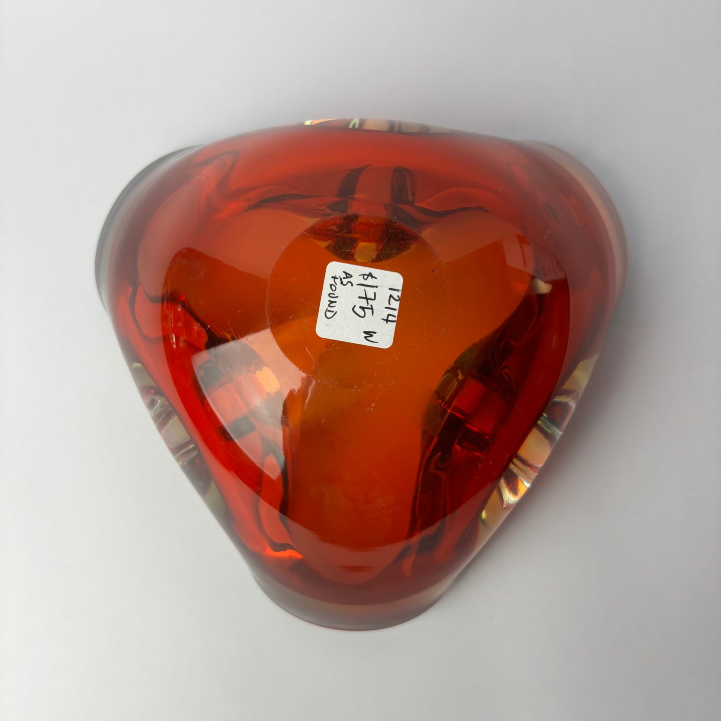 Mid-Century Art Glass Freeform Bowl – Ruby & Amber Sommerso Style