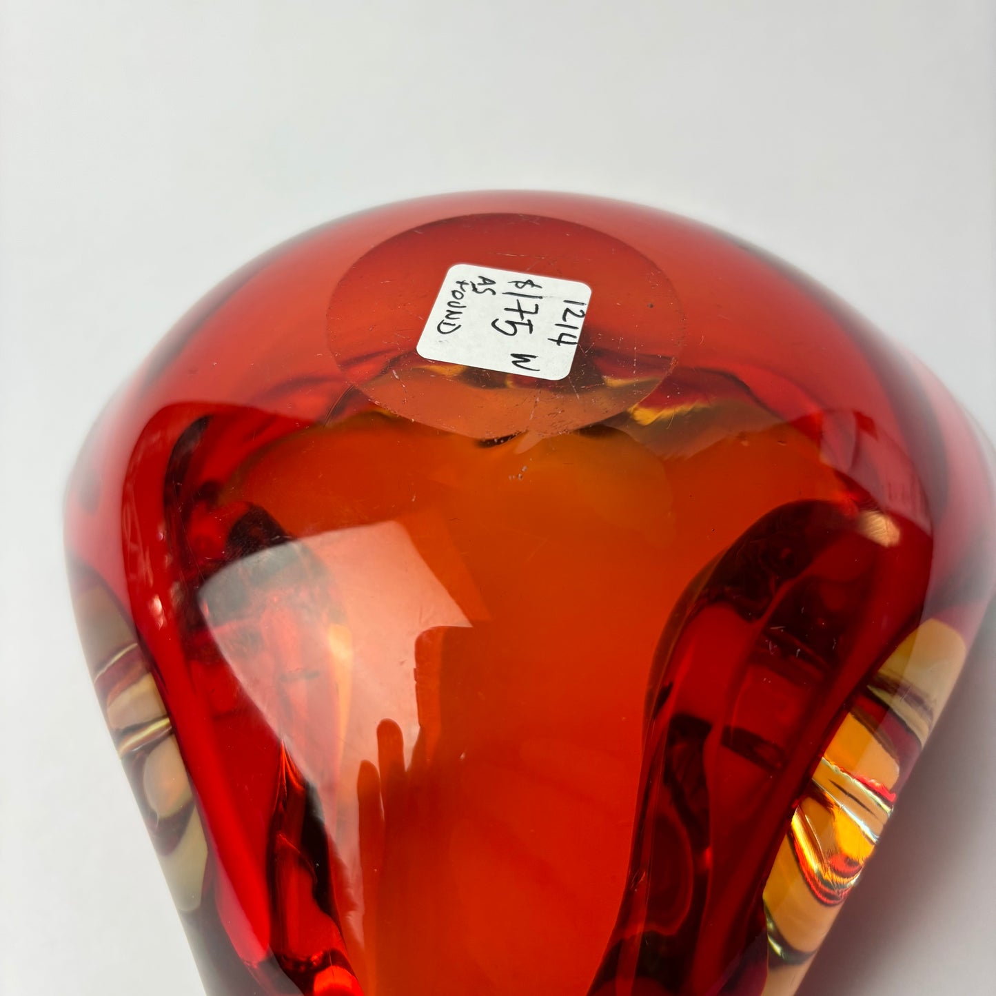 Mid-Century Art Glass Freeform Bowl – Ruby & Amber Sommerso Style