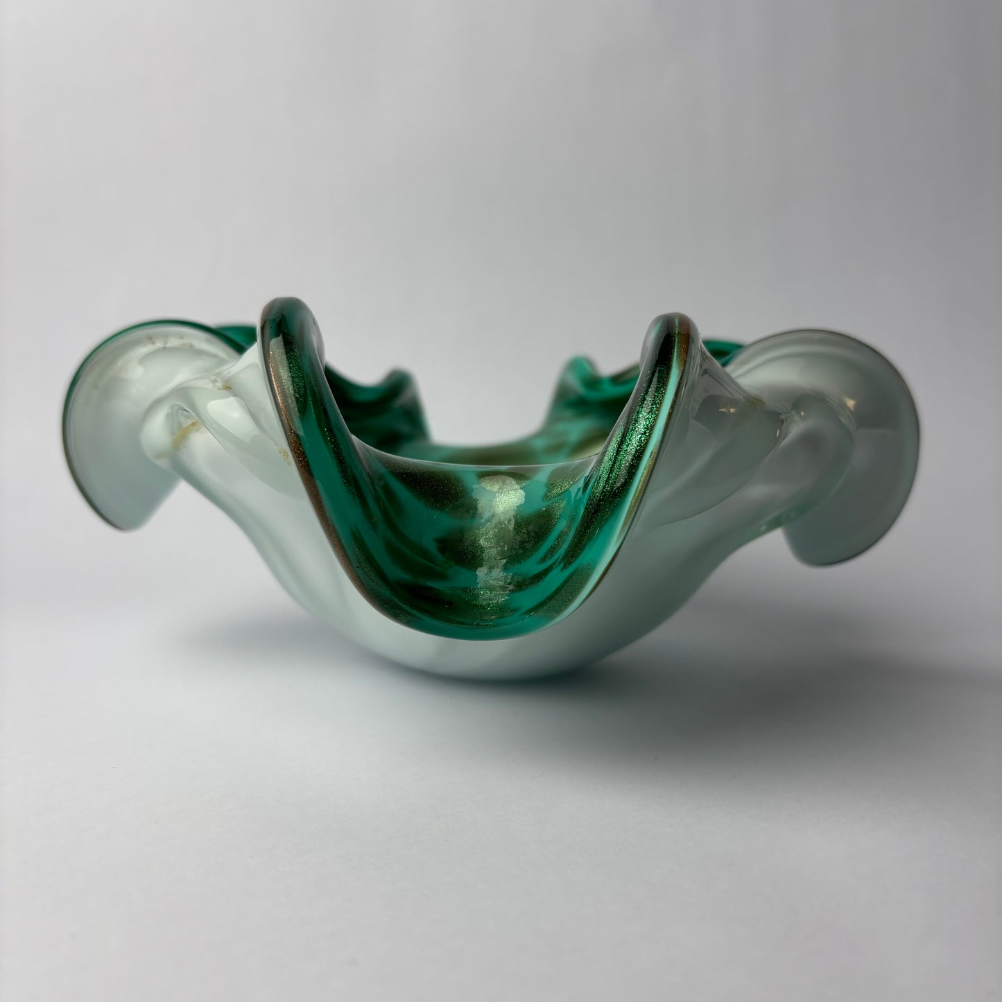 Large Murano Art Glass Centre Bowl with Aventurine – Emerald & Lattimo, c.1970s