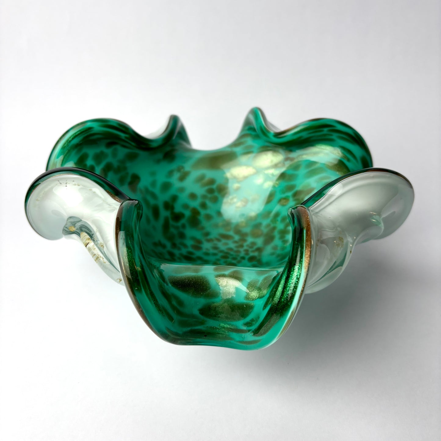 Large Murano Art Glass Centre Bowl with Aventurine – Emerald & Lattimo, c.1970s