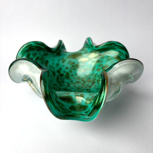 Large Murano Art Glass Centre Bowl with Aventurine – Emerald & Lattimo, c.1970s