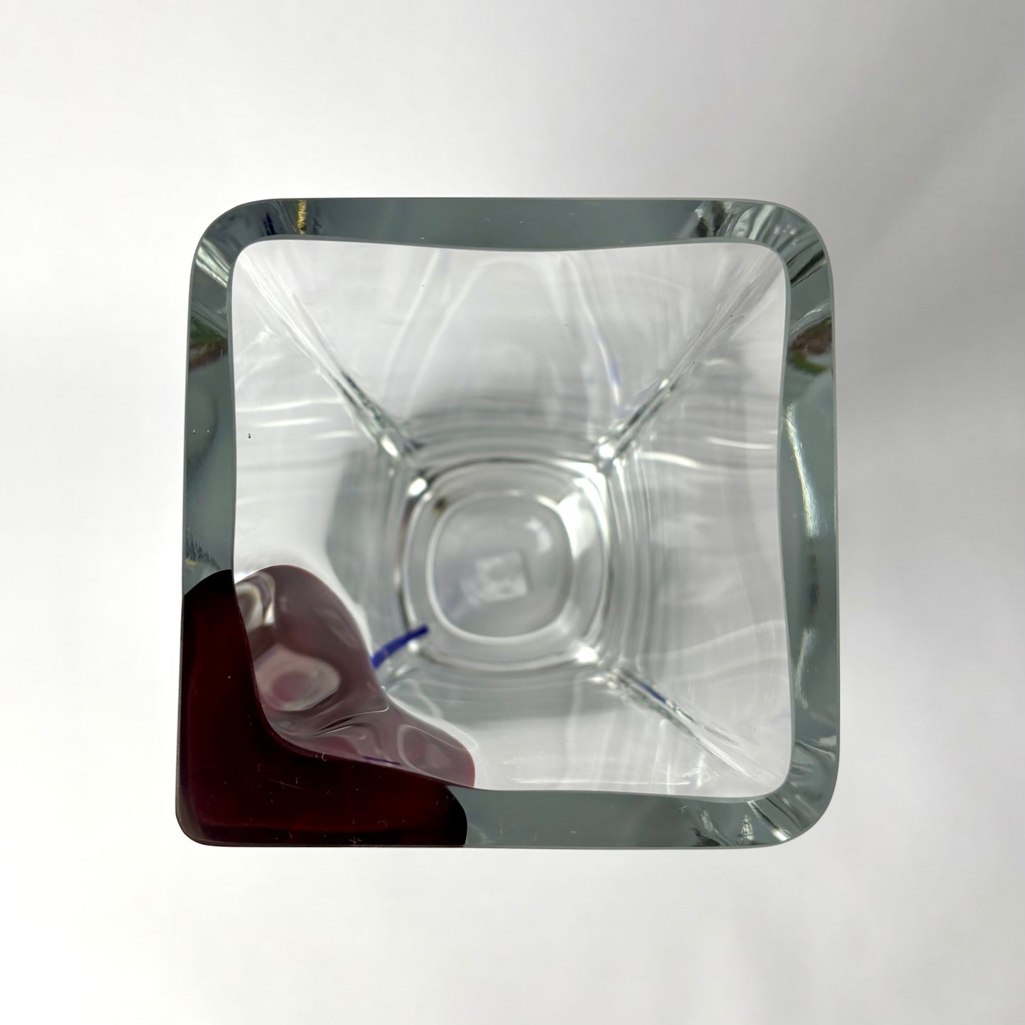 Modern Studio Art Glass Vase — Sculptural Clear & Ox-Blood Design