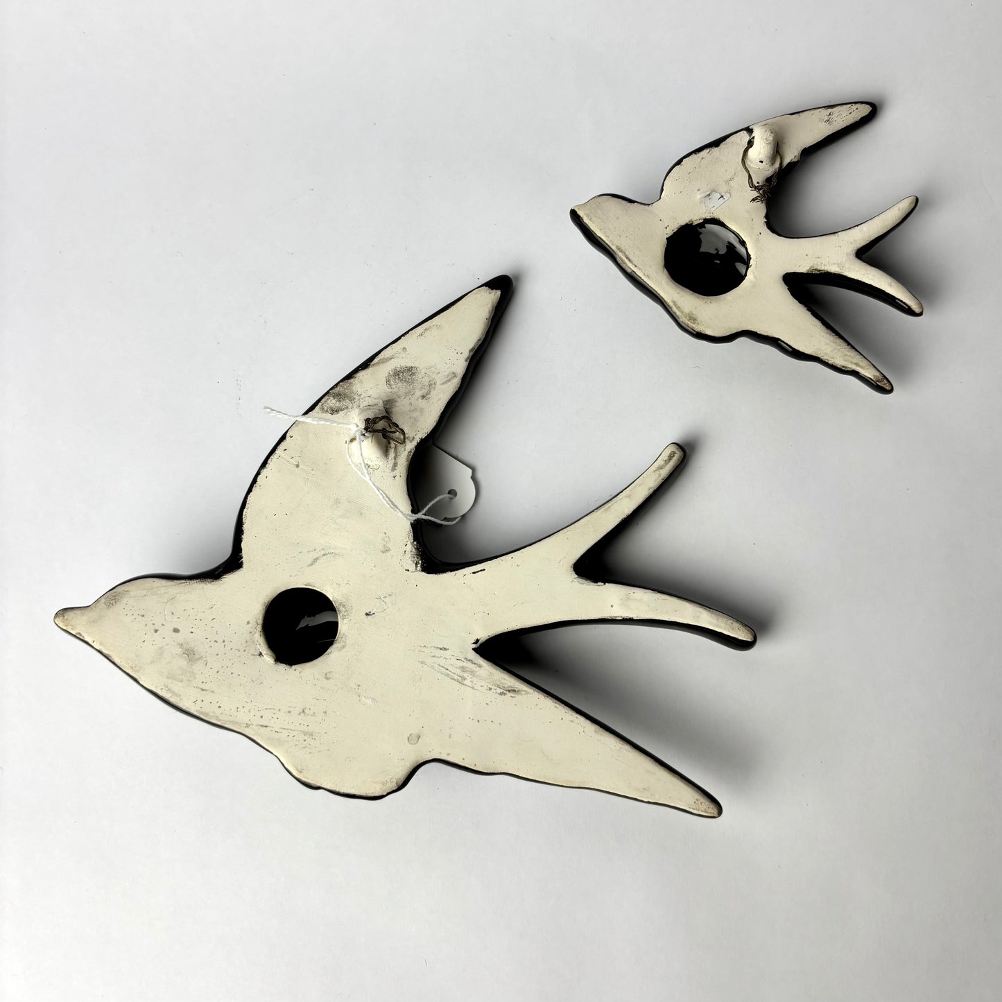 Vintage Mid-Century Black Ceramic Flying Swallows – Wall Plaques (Pair)