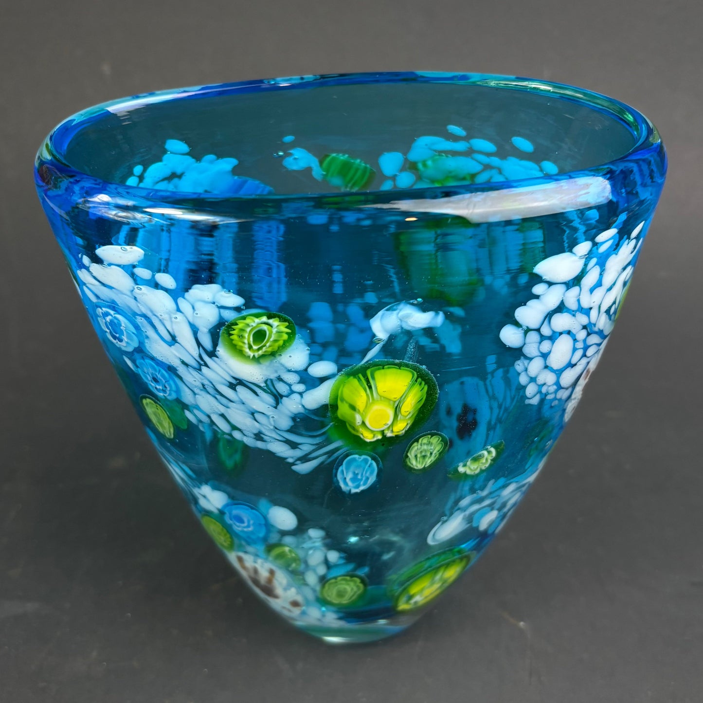 Murano Millefiori Art Glass Vase – Ocean Blue Canes & Aventurine