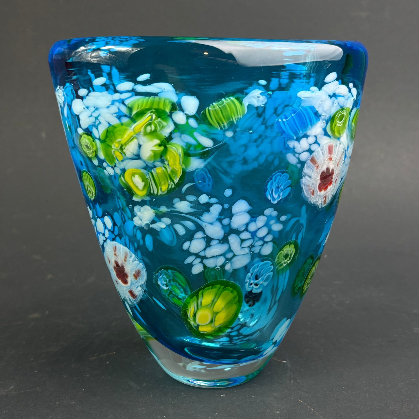 Murano Millefiori Art Glass Vase – Ocean Blue Canes & Aventurine
