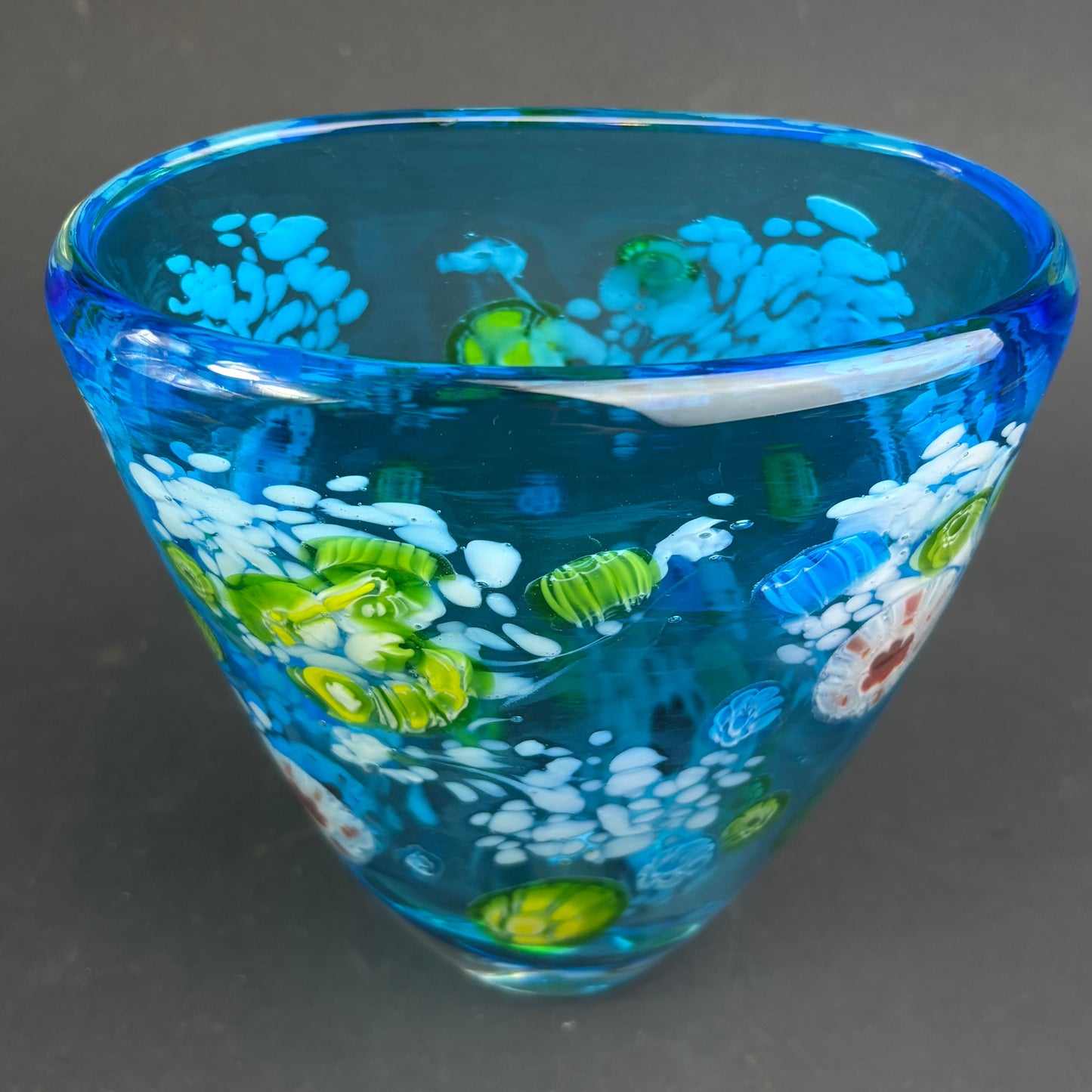 Murano Millefiori Art Glass Vase – Ocean Blue Canes & Aventurine