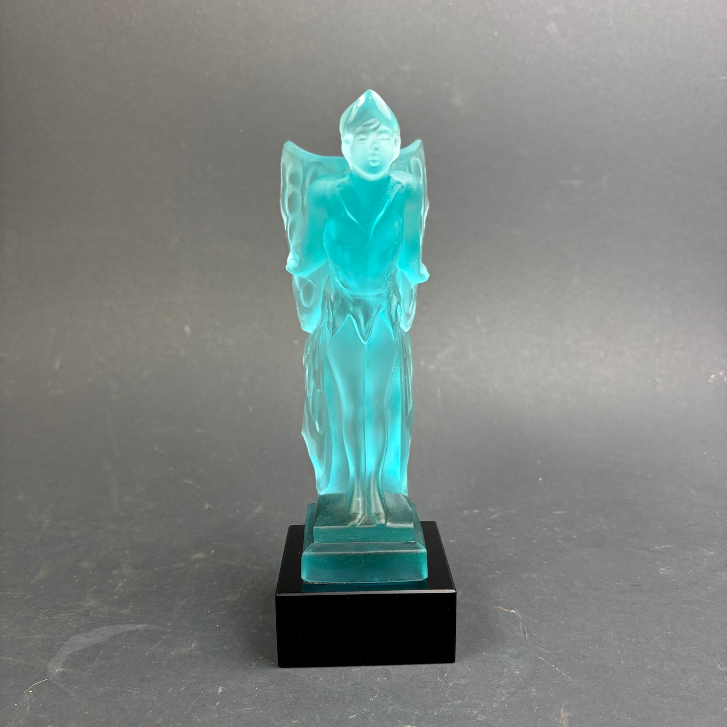Vintage Art Deco Style Blue Opalescent Uranium Glass Fairy Sculpture