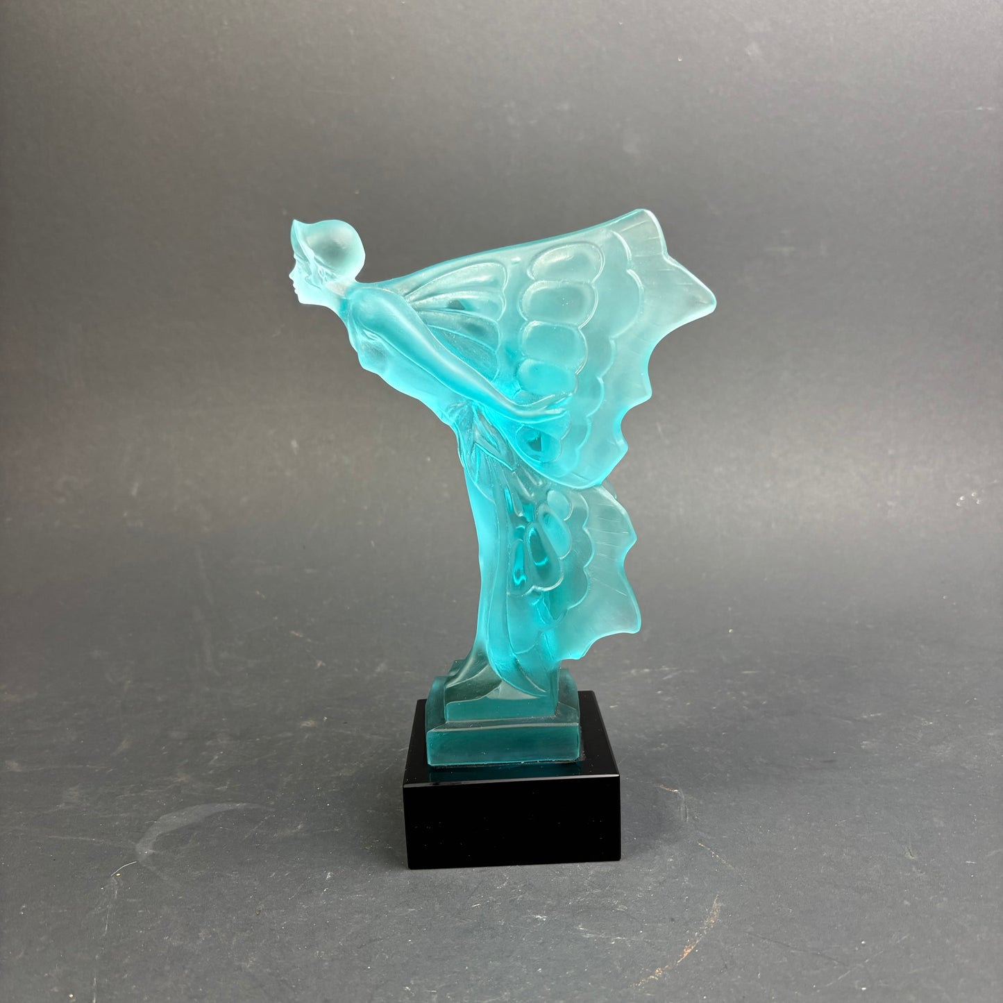 Vintage Art Deco Style Blue Opalescent Uranium Glass Fairy Sculpture