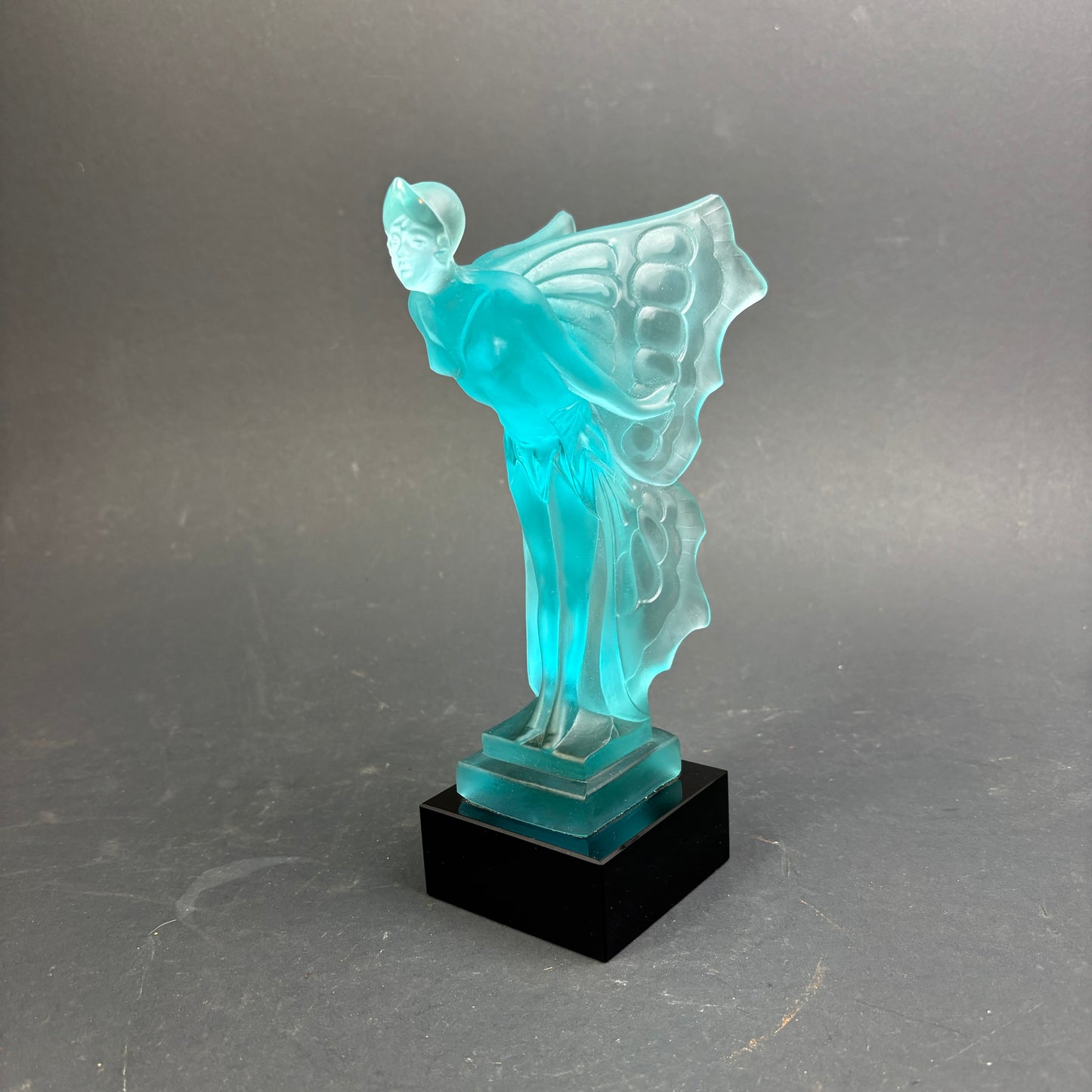 Vintage Art Deco Style Blue Opalescent Uranium Glass Fairy Sculpture
