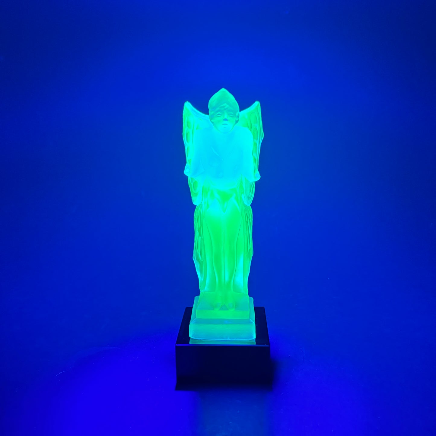 Vintage Art Deco Style Blue Opalescent Uranium Glass Fairy Sculpture
