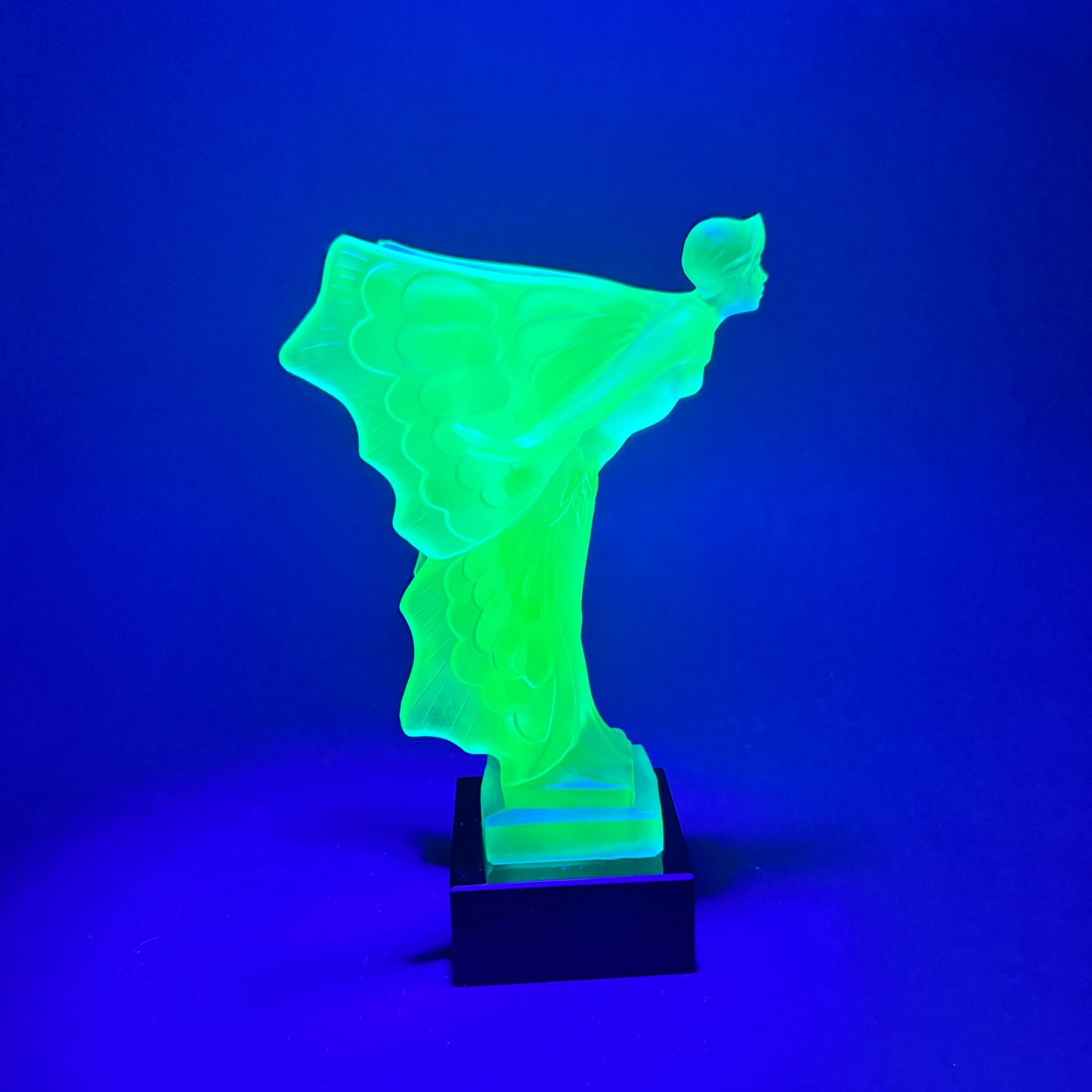 Vintage Art Deco Style Blue Opalescent Uranium Glass Fairy Sculpture