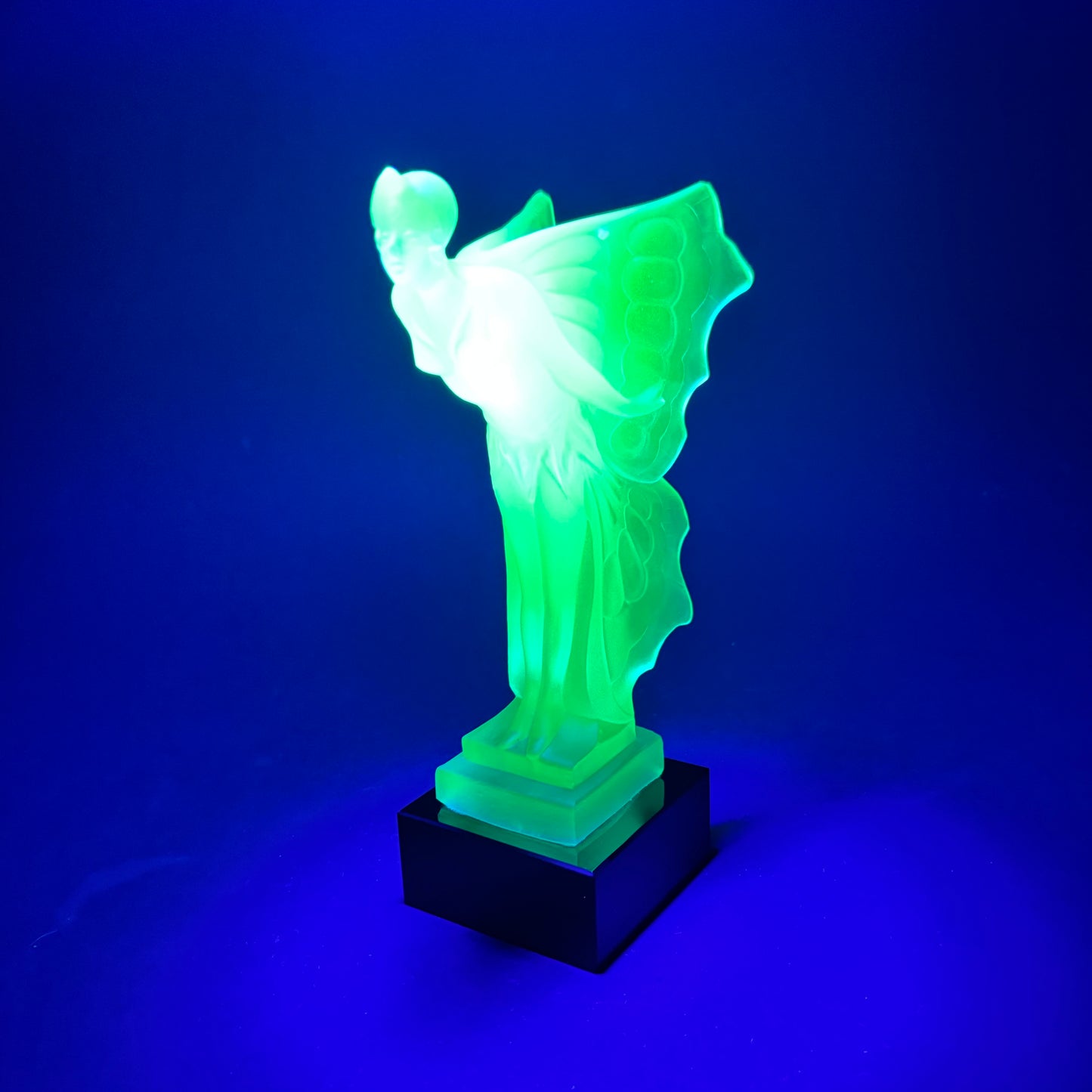 Vintage Art Deco Style Blue Opalescent Uranium Glass Fairy Sculpture