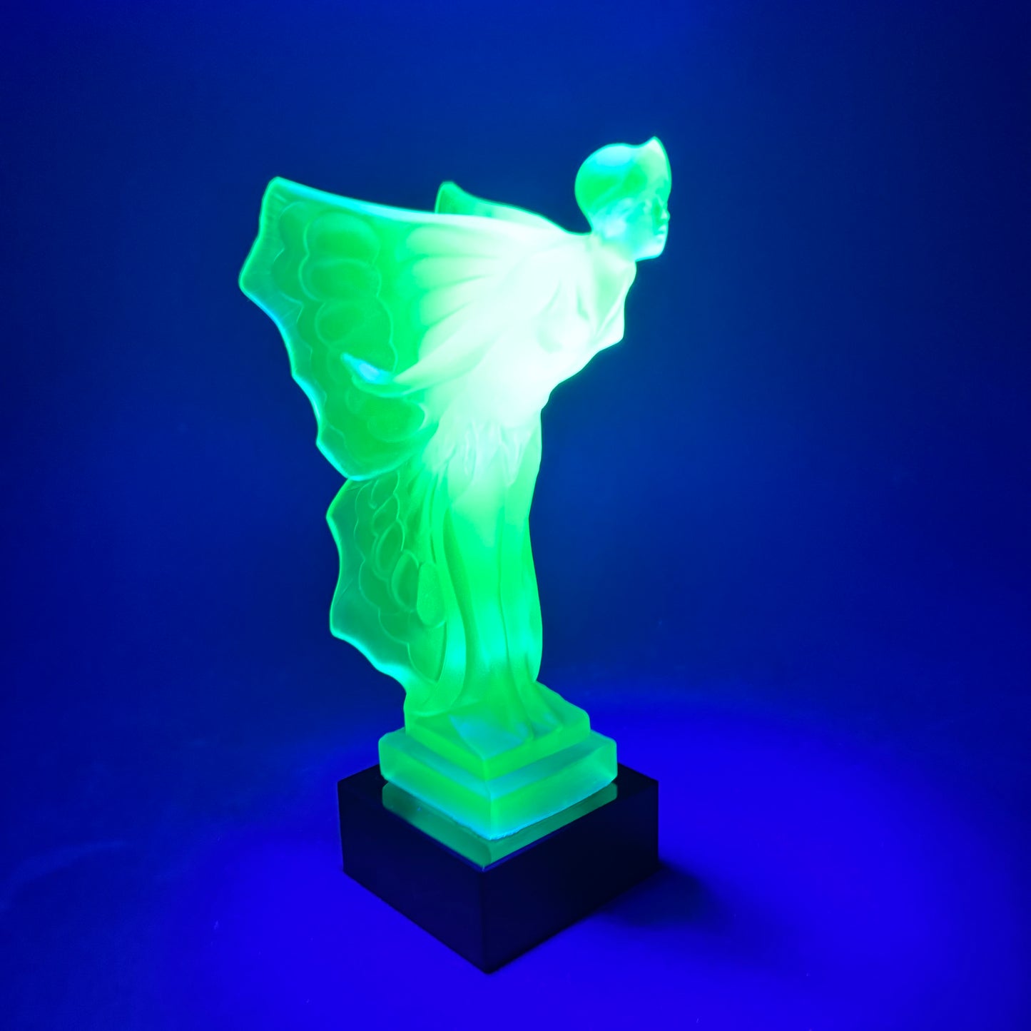 Vintage Art Deco Style Blue Opalescent Uranium Glass Fairy Sculpture
